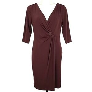Coldwater Creek Brown 3/4 Length Sleeves Knee Length  Pencil Dress Petite Sz 14P